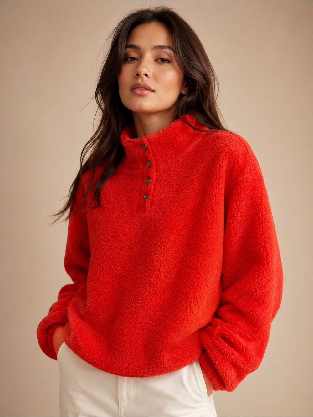 LOFT Outlet Bright Red Sherpa Jacket